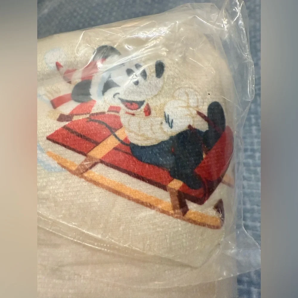 Disney Parks Holiday Red and Black Checkered reversible Fleece Blanket NWT